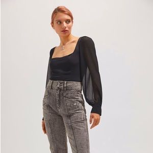 Urban Outfitters Sheer Sleeve Square Neck Blouse